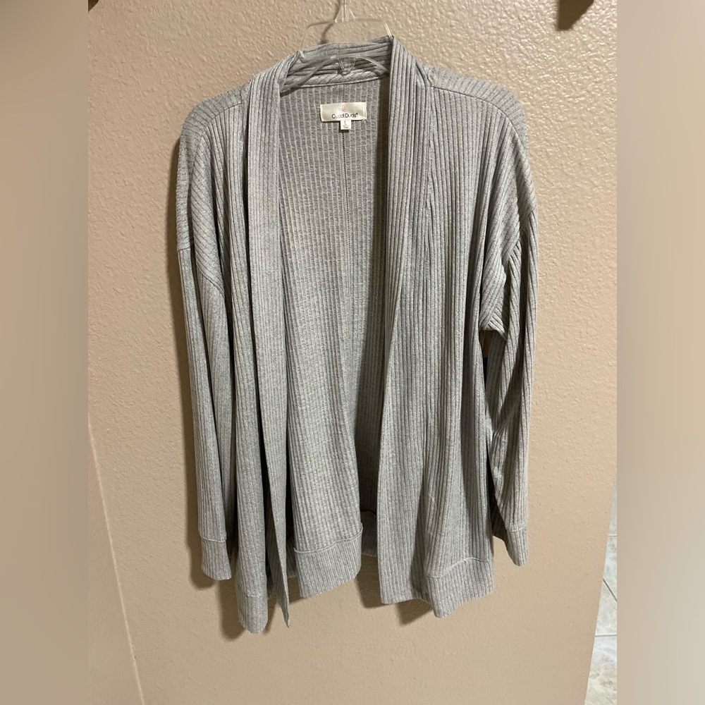 Cuddle Duds Light Gray Ribbed Open-Front Cardigan Sweater NWT